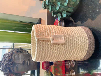 Afbeeldingen van Katoenen vaas bruin en beige. Handgemaakt.